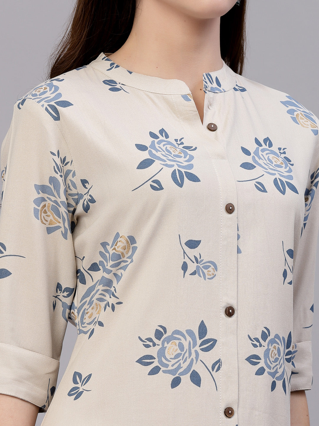 Floral Printed Grey A-Line Kurta