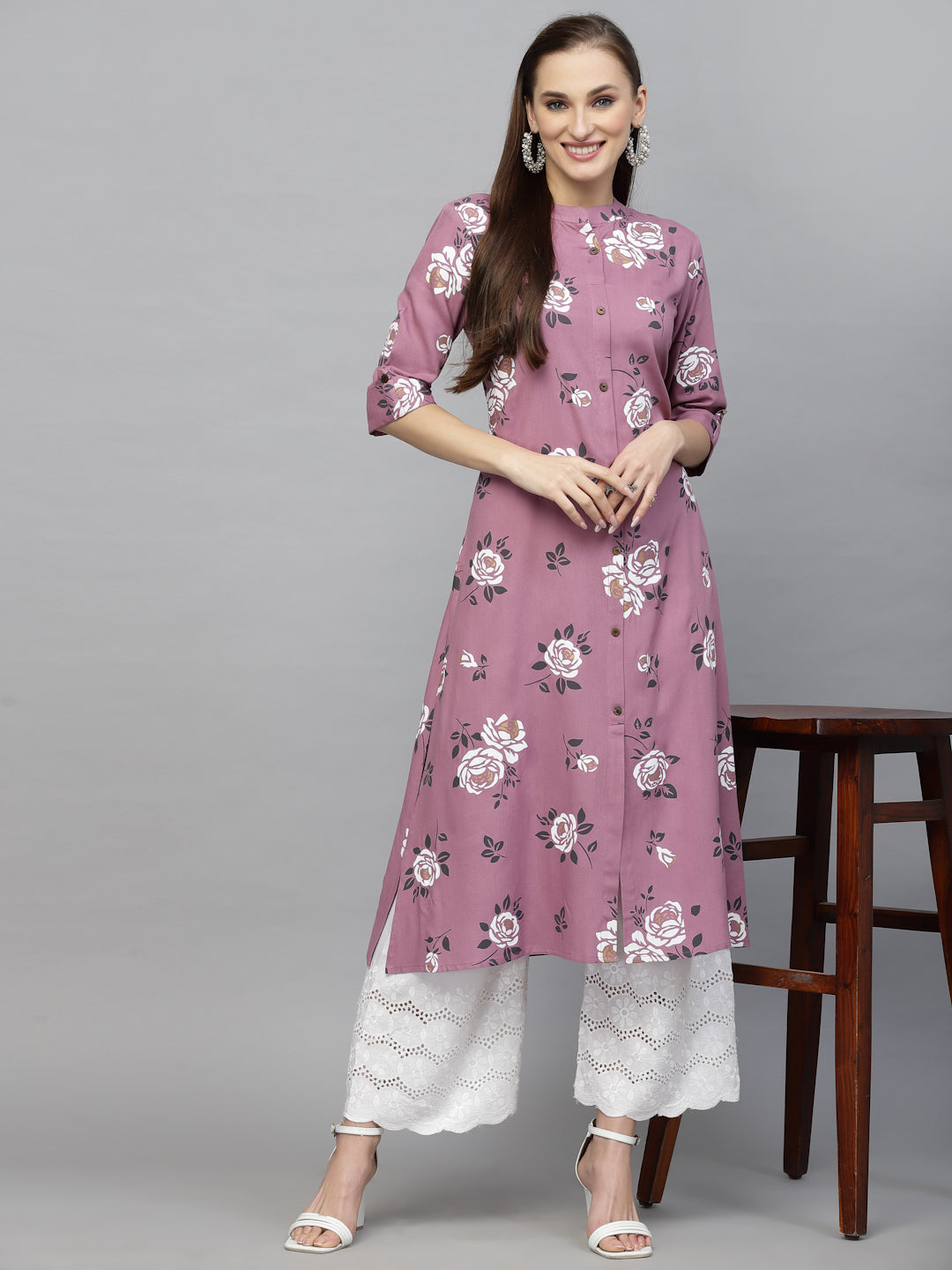 Stylum Women's Floral Printed A-Line Kurta (JIOMAUVE)