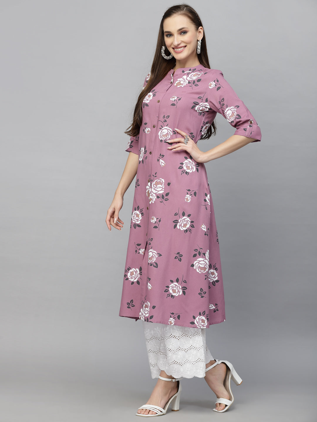 Stylum Women's Floral Printed A-Line Kurta (JIOMAUVE)