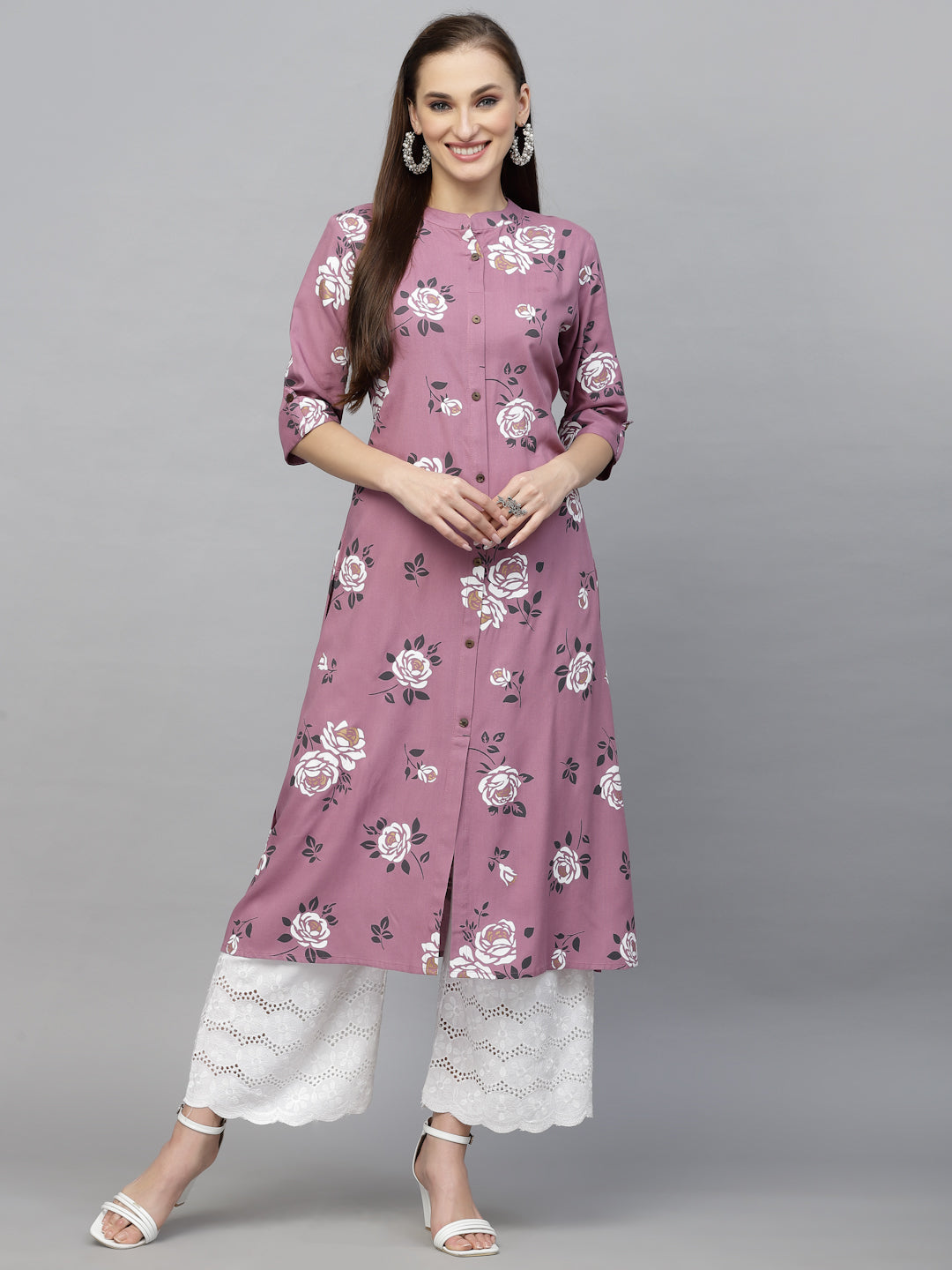 Stylum Women's Floral Printed A-Line Kurta (JIOMAUVE)
