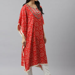 Stylum Women's Bandhani Print Rayon Kaftan Kurta (KAFT1RED)
