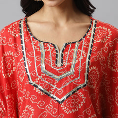 Stylum Women's Bandhani Print Rayon Kaftan Kurta (KAFT1RED)