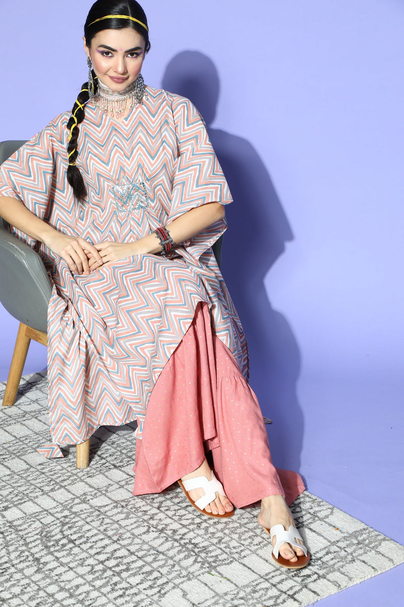 Stylum Women's Stripes Printed Cotton Kaftan Kurta  (KAFT4TIPSY)