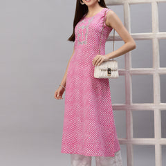 Stylum Women's Lehariya Printed Rayon A-Line Kurta (KANALPINK)