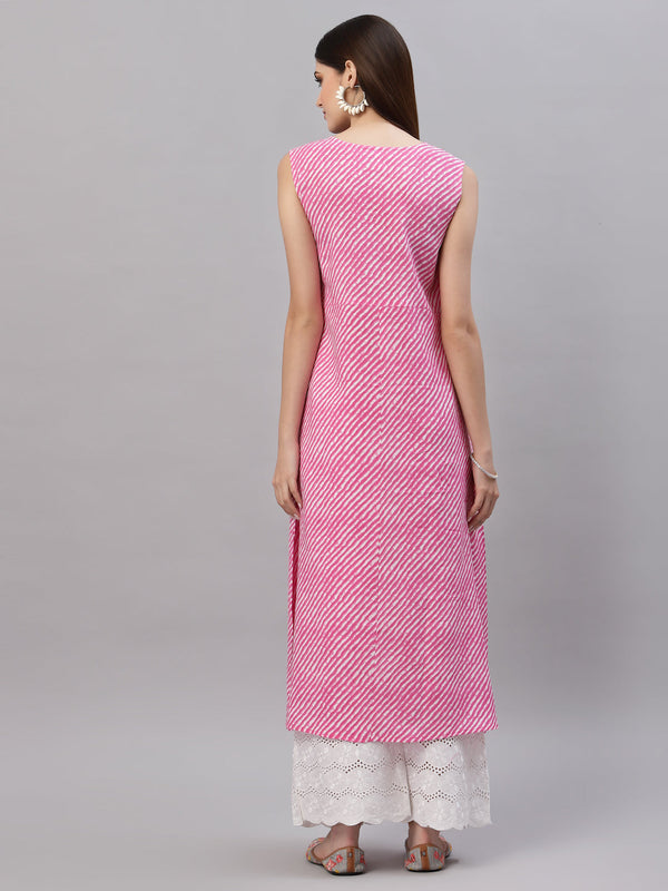 Stylum Women's Lehariya Printed Rayon A-Line Kurta (KANALPINK)