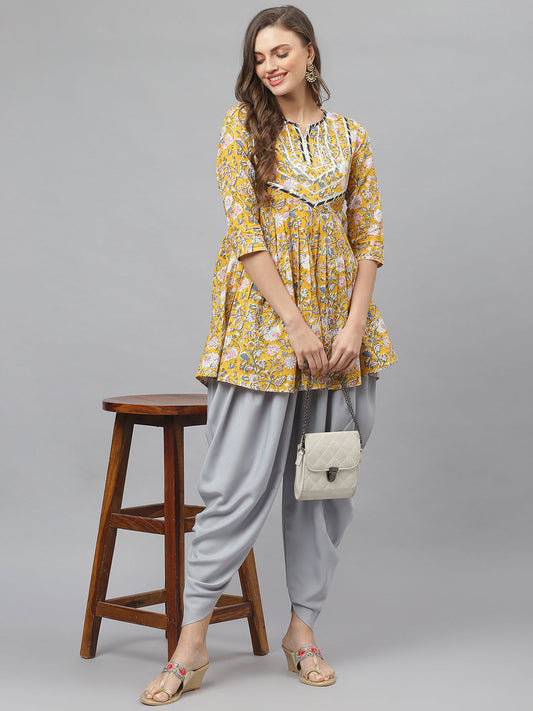 Cotton Pleated Kurta Dhoti Pant Set