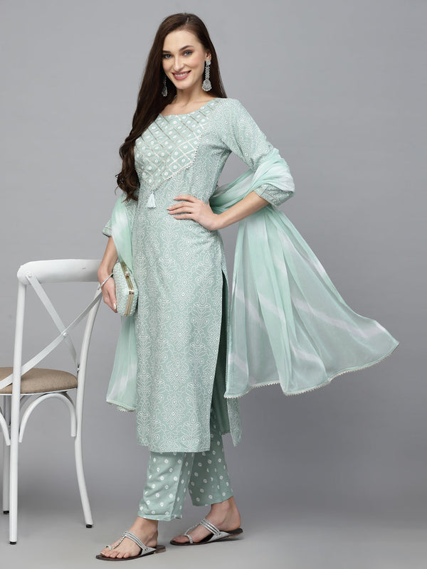 Bandhej Printed Rayon Kurta Dupatta Set