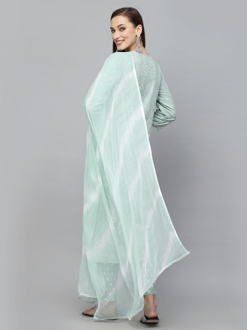 Stylum Women's Bandhej Printed Rayon Kurta Pant Dupatta Set (KPDAGROLEMON)