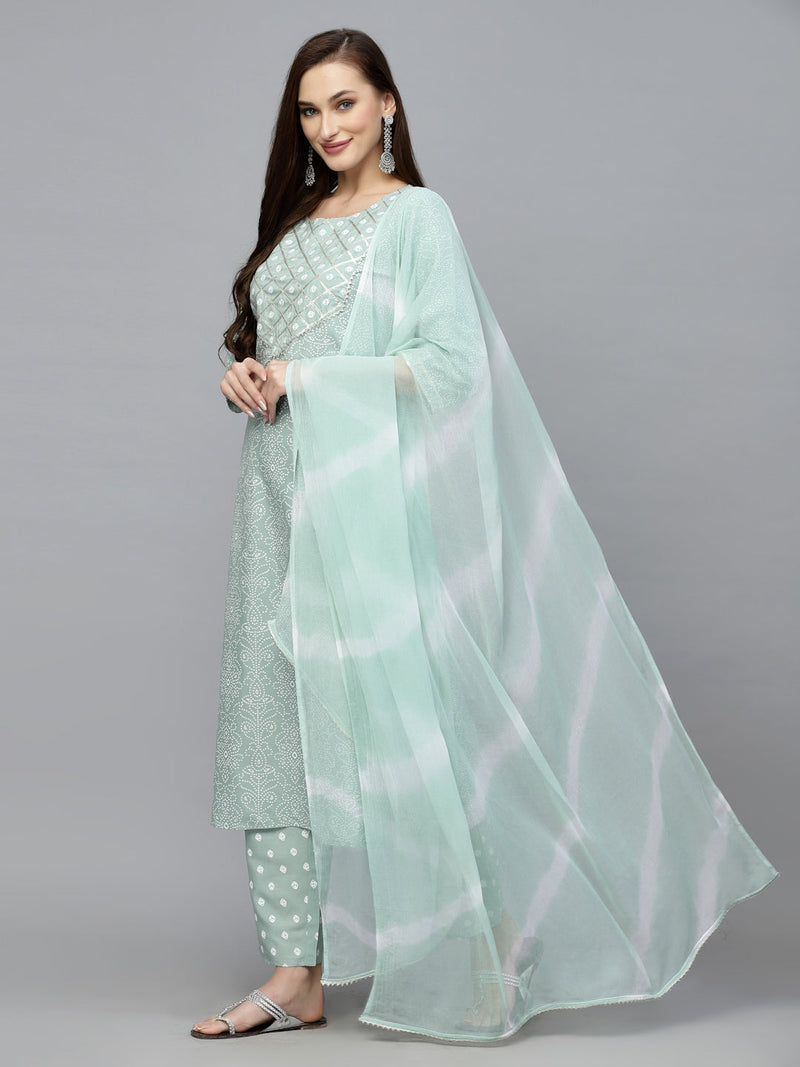 Stylum Women's Bandhej Printed Rayon Kurta Pant Dupatta Set (KPDAGROLEMON)