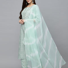 Stylum Women's Bandhej Printed Rayon Kurta Pant Dupatta Set (KPDAGROLEMON)