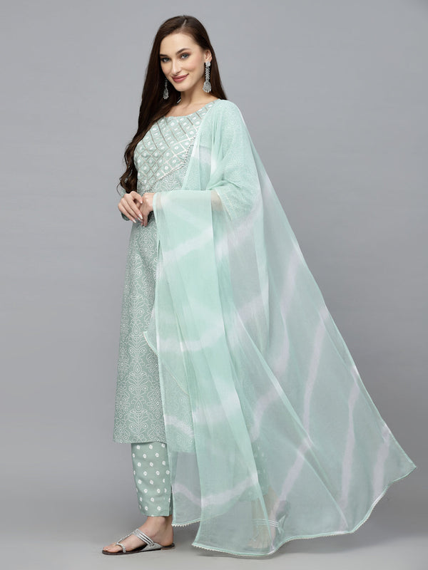 Stylum Women's Bandhej Printed Rayon Kurta Pant Dupatta Set (KPDAGROLEMON)