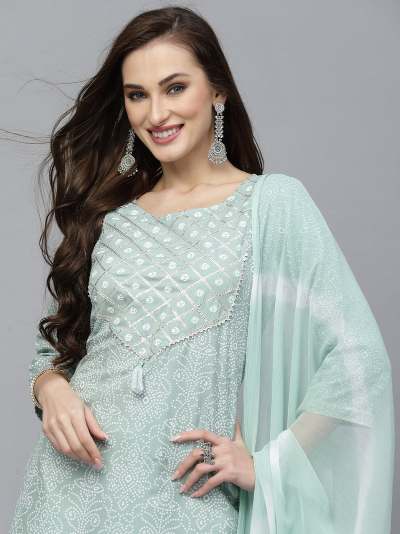 Stylum Women's Bandhej Printed Rayon Kurta Pant Dupatta Set (KPDAGROLEMON)