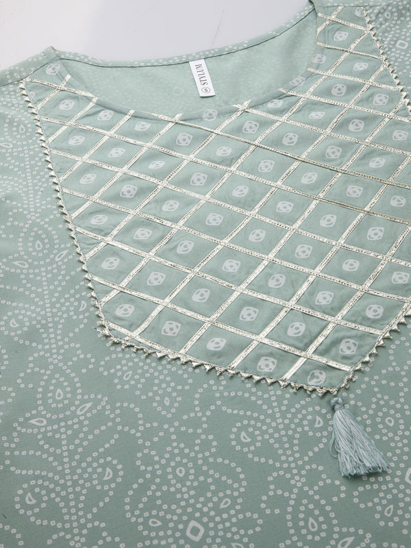 Stylum Women's Bandhej Printed Rayon Kurta Pant Dupatta Set (KPDAGROLEMON)