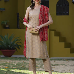 Stylum Women's Beige Floral Print Rayon Kurta, Pant and Dupatta Set (KPDBEIGELOTUS)