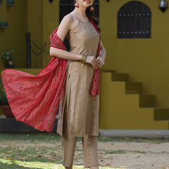 Stylum Women's Beige Floral Print Rayon Kurta, Pant and Dupatta Set (KPDBEIGELOTUS)