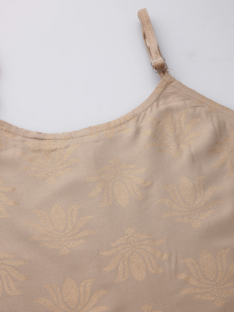 Stylum Women's Beige Floral Print Rayon Kurta, Pant and Dupatta Set (KPDBEIGELOTUS)