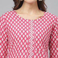 Stylum Women's Printed Cotton Flared Kurta Pant Dupatta Set (KPDGUMPPINK)