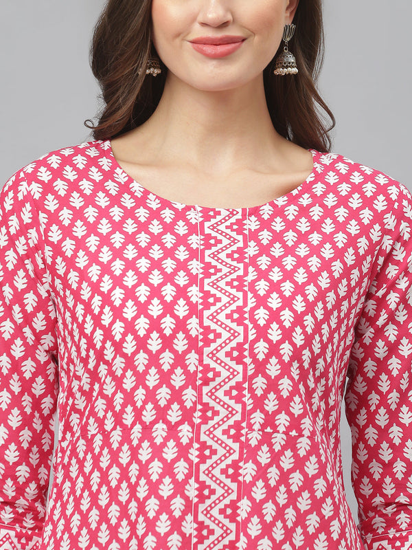 Stylum Women's Printed Cotton Flared Kurta Pant Dupatta Set (KPDGUMPPINK)