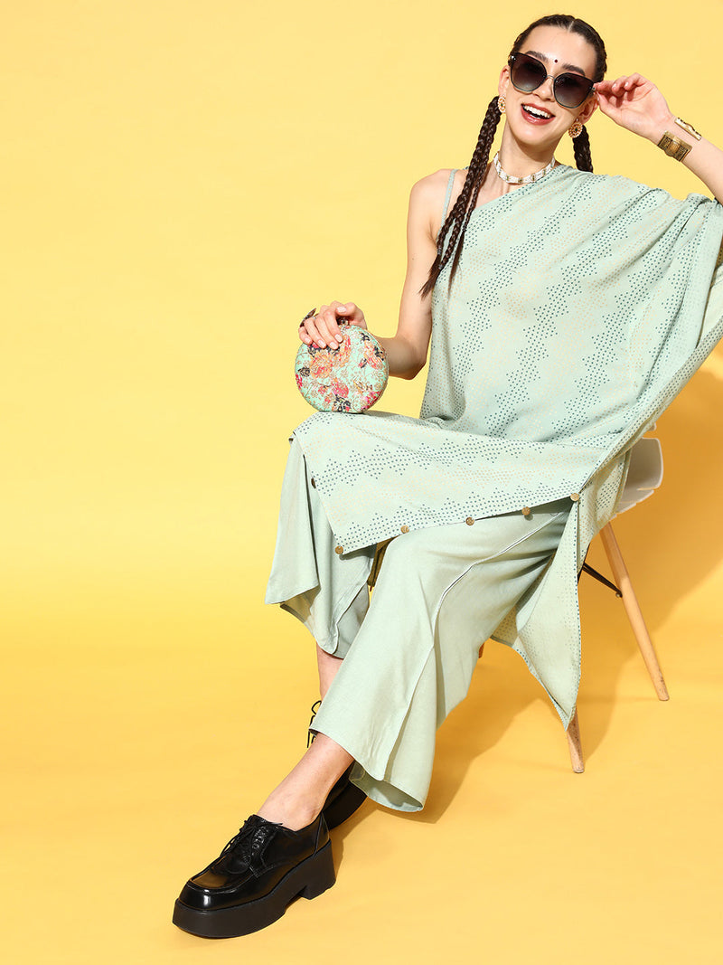 Stylum Women's Rayon Printed Asymmetric Kurta Palazzo Set (KPDISCOAGRO)
