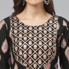 Stylum Women's Floral Print Rayon Straight Kurta Pant Dupatta Set (KPDMONTYBLACK)