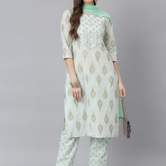 Stylum Women's Printed Rayon Straight Kurta Pant Dupatta Set (KPDMONTYGREEN)