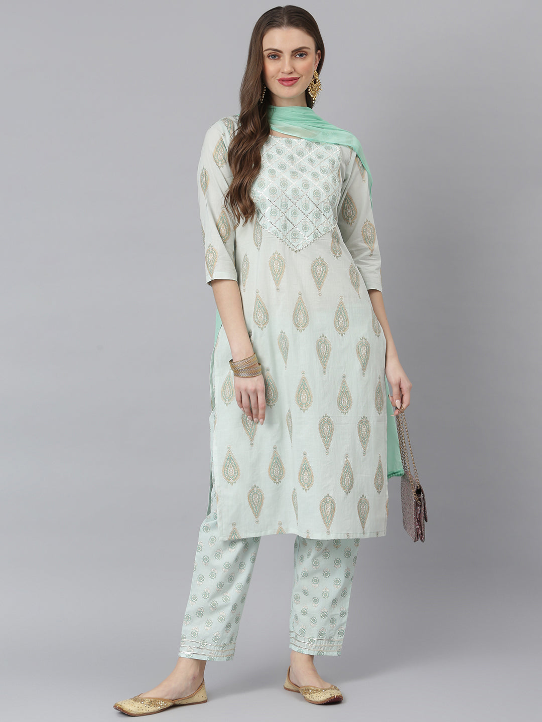 Stylum Women's Printed Rayon Straight Kurta Pant Dupatta Set (KPDMONTYGREEN)