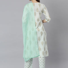 Stylum Women's Printed Rayon Straight Kurta Pant Dupatta Set (KPDMONTYGREEN)