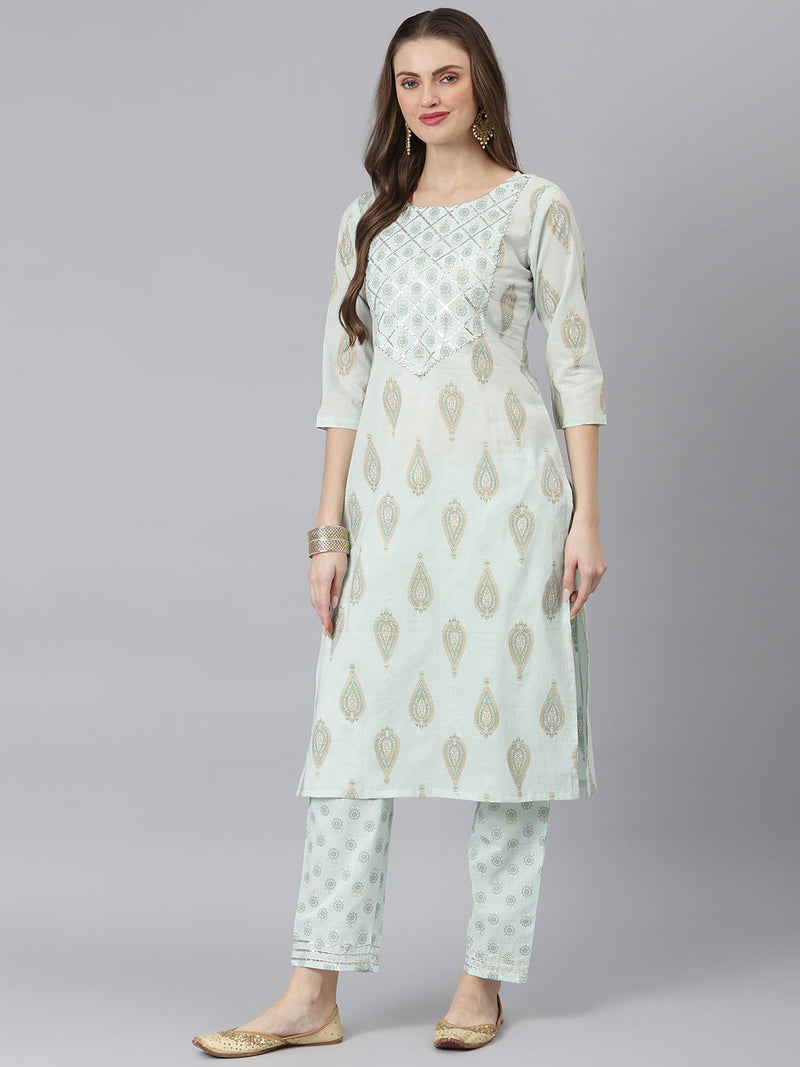 Stylum Women's Printed Rayon Straight Kurta Pant Dupatta Set (KPDMONTYGREEN)