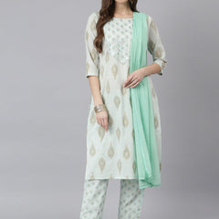 Stylum Women's Printed Rayon Straight Kurta Pant Dupatta Set (KPDMONTYGREEN)