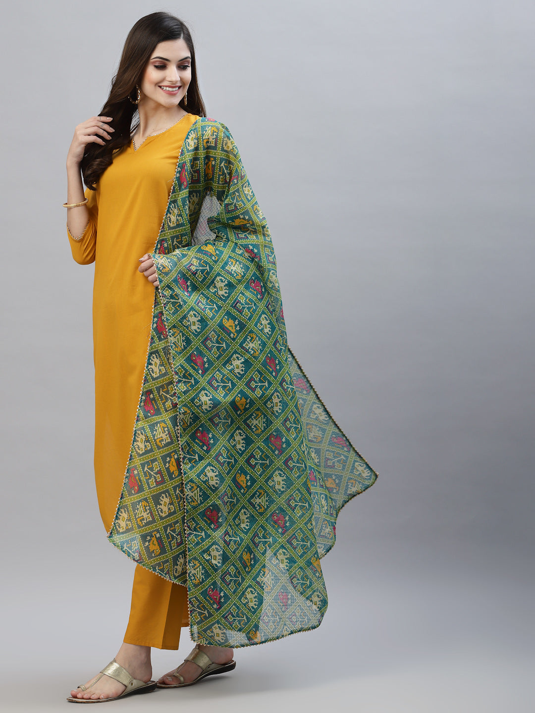 Stylum Women's Solid Rayon Straight Kurta Pant Dupatta Set (KPDMUSTKUTCH)
