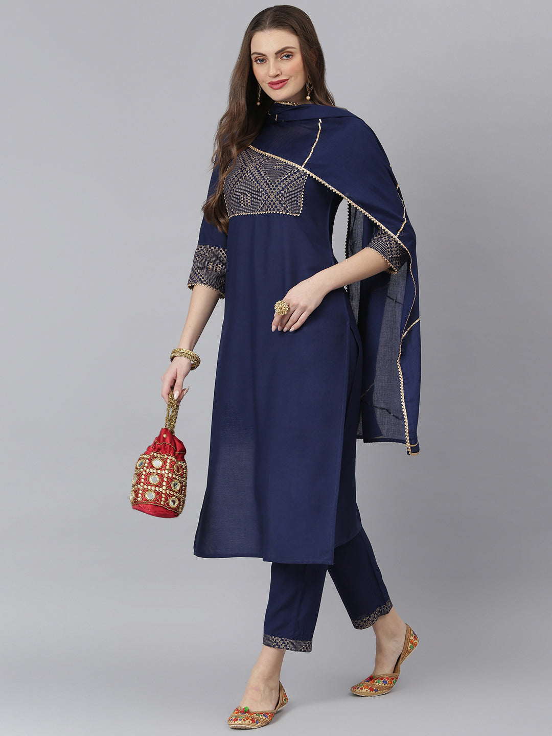 Rayon Straight Kurta Pant Dupatta Set