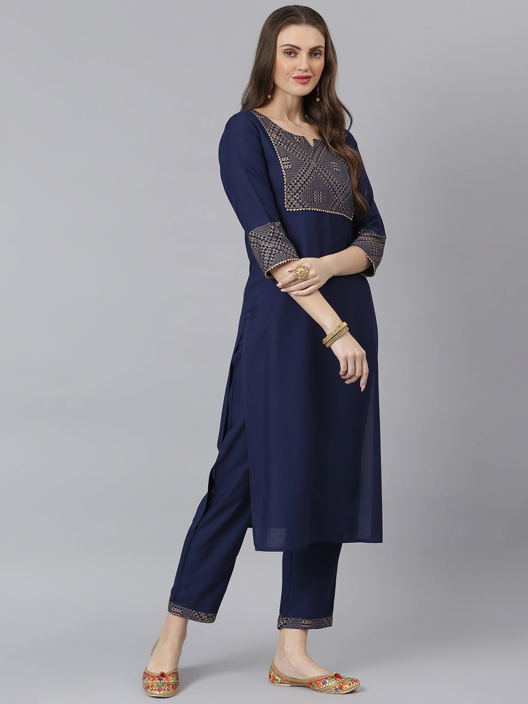 Stylum Embellished Rayon Straight Kurta Pant Dupatta Set (KPDNAVYQUEEN)