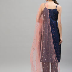 Stylum Women's Self designed Poly Silk Kurta Pant Dupatta Set (KPDNAVYZEN)