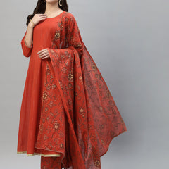 Orange Anarkali Kurta Palazzo Dupatta Set