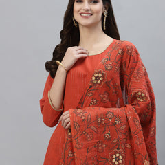 Stylum Women's Floral Printed Cotton Anarkali Kurta Palazzo Dupatta Set (KPDORANGELUREX)