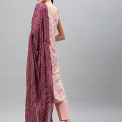 Stylum Women's Gold Print Rayon Straight Kurta Pant Dupatta Set (KPDPINKLOTUS)