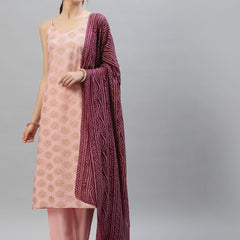 Stylum Women's Gold Print Rayon Straight Kurta Pant Dupatta Set (KPDPINKLOTUS)