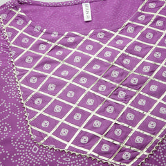 Stylum Women's Bandhej Printed Rayon Kurta Pant Dupatta Set (KPDPURPLELEMON)