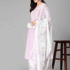 Embroiderd & Printed Rayon Kurta Pant Dupatta Set