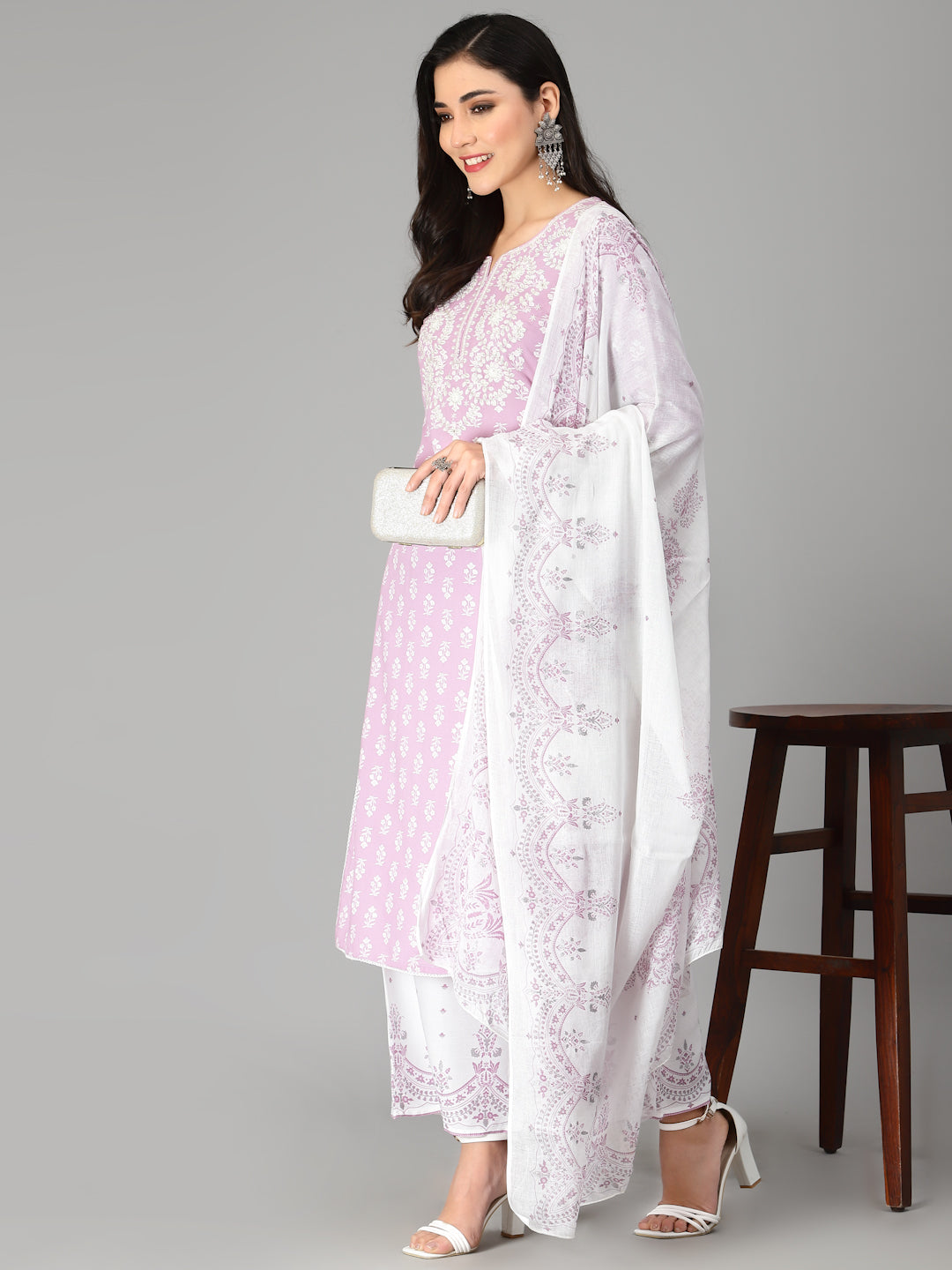 Embroiderd & Printed Rayon Kurta Pant Dupatta Set