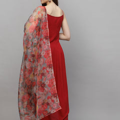 Stylum Women's Solid Rayon Kurta Pant with Printed Dupatta (KPDREDANERI)