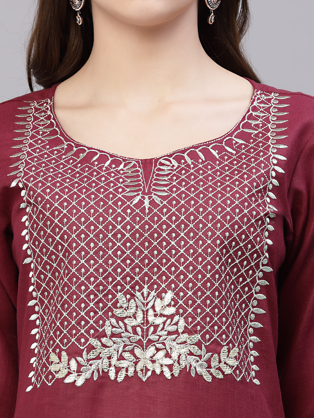 Stylum Women's Embroidered Cotton Blend Straight Kurta Pant Dupatta Set (KPDRIMJIM)
