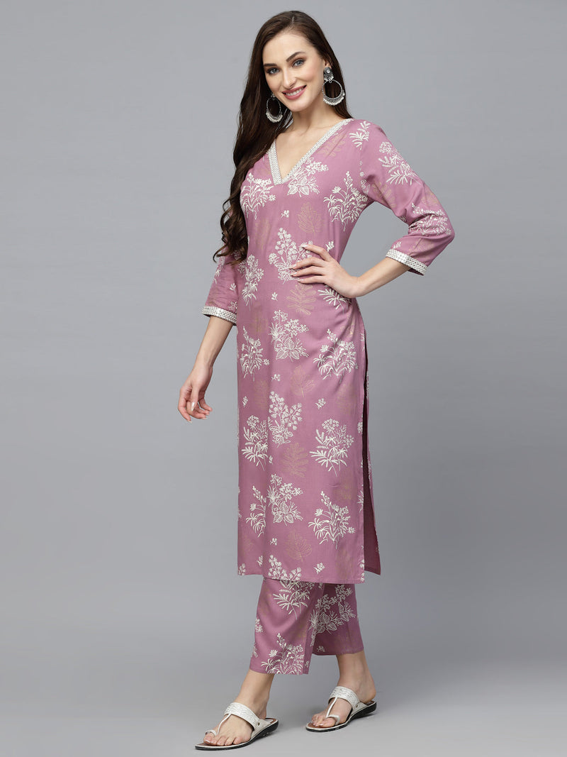Stylum Women's Floral Printed Rayon Kurta Pant Set (KPSTELLA)
