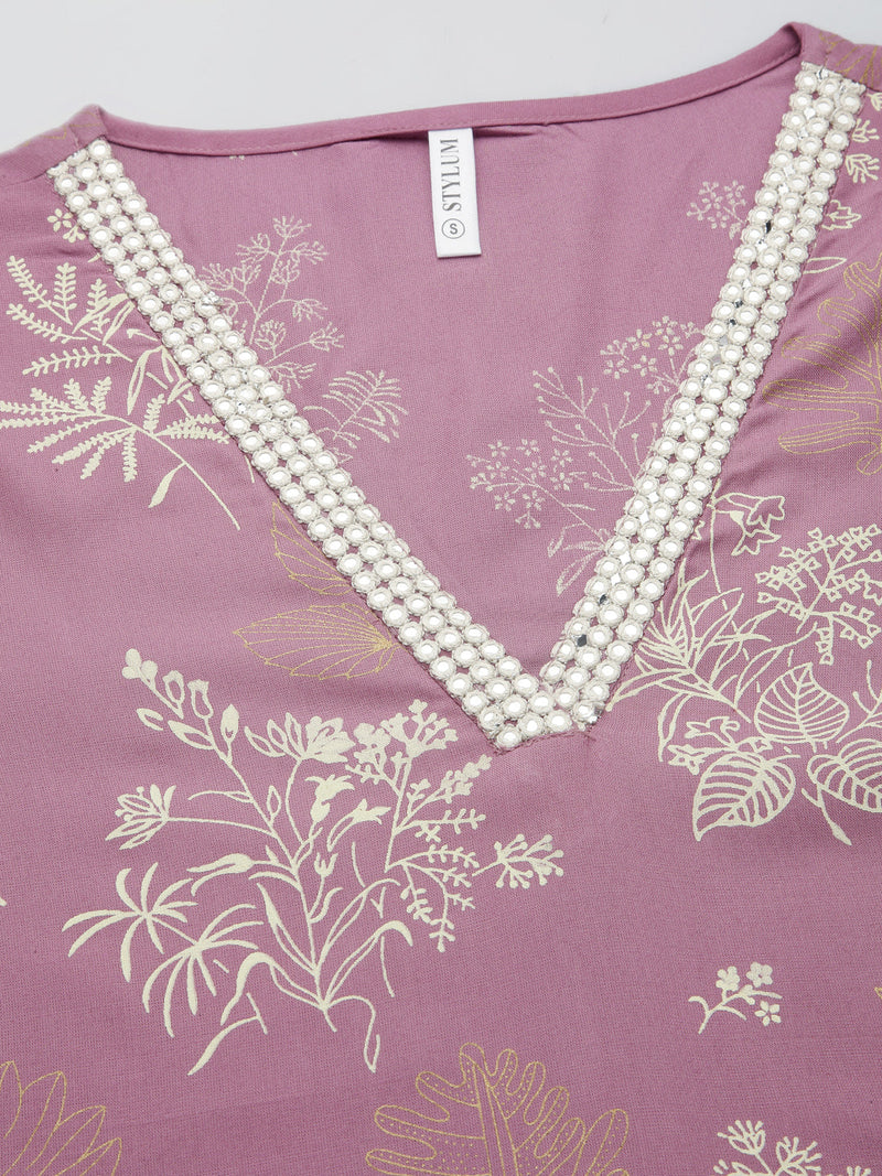 Stylum Women's Floral Printed Rayon Kurta Pant Set (KPSTELLA)