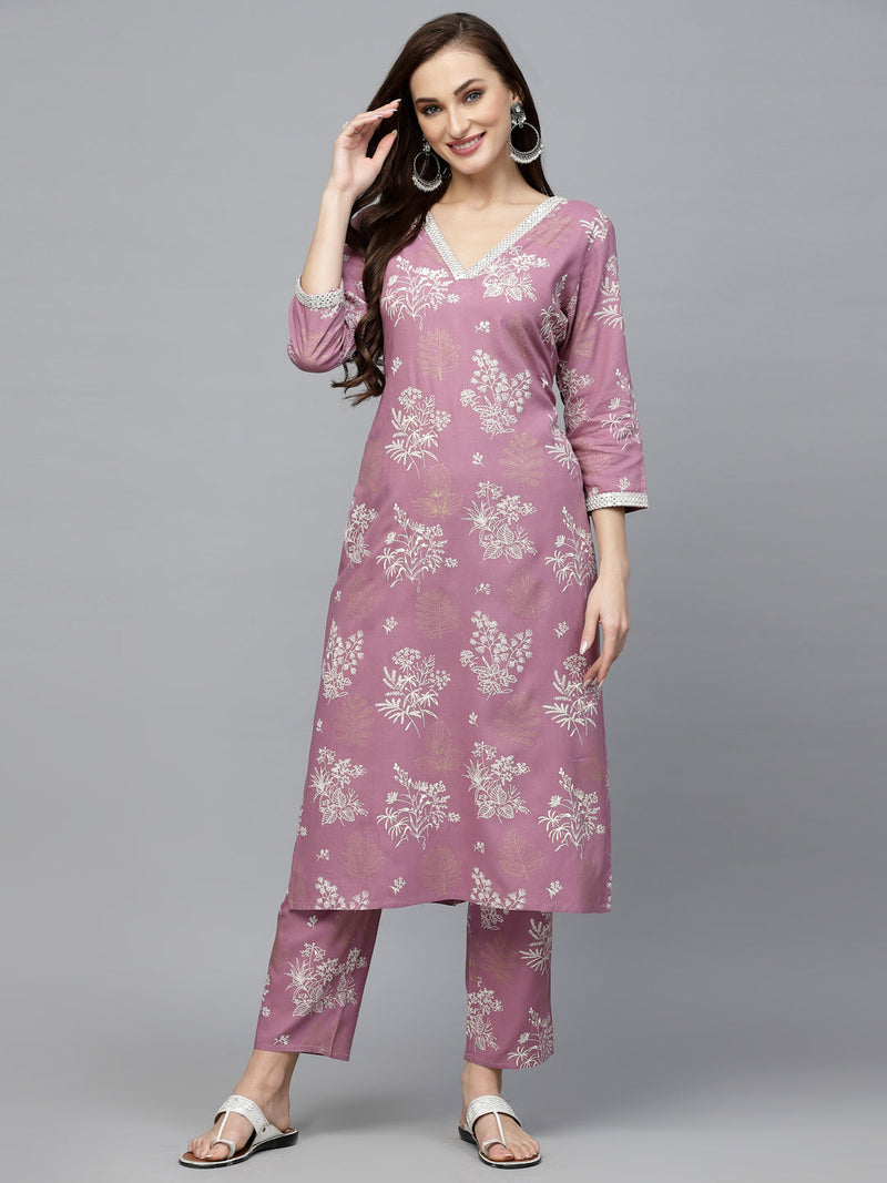 Stylum Women's Floral Printed Rayon Kurta Pant Set (KPSTELLA)