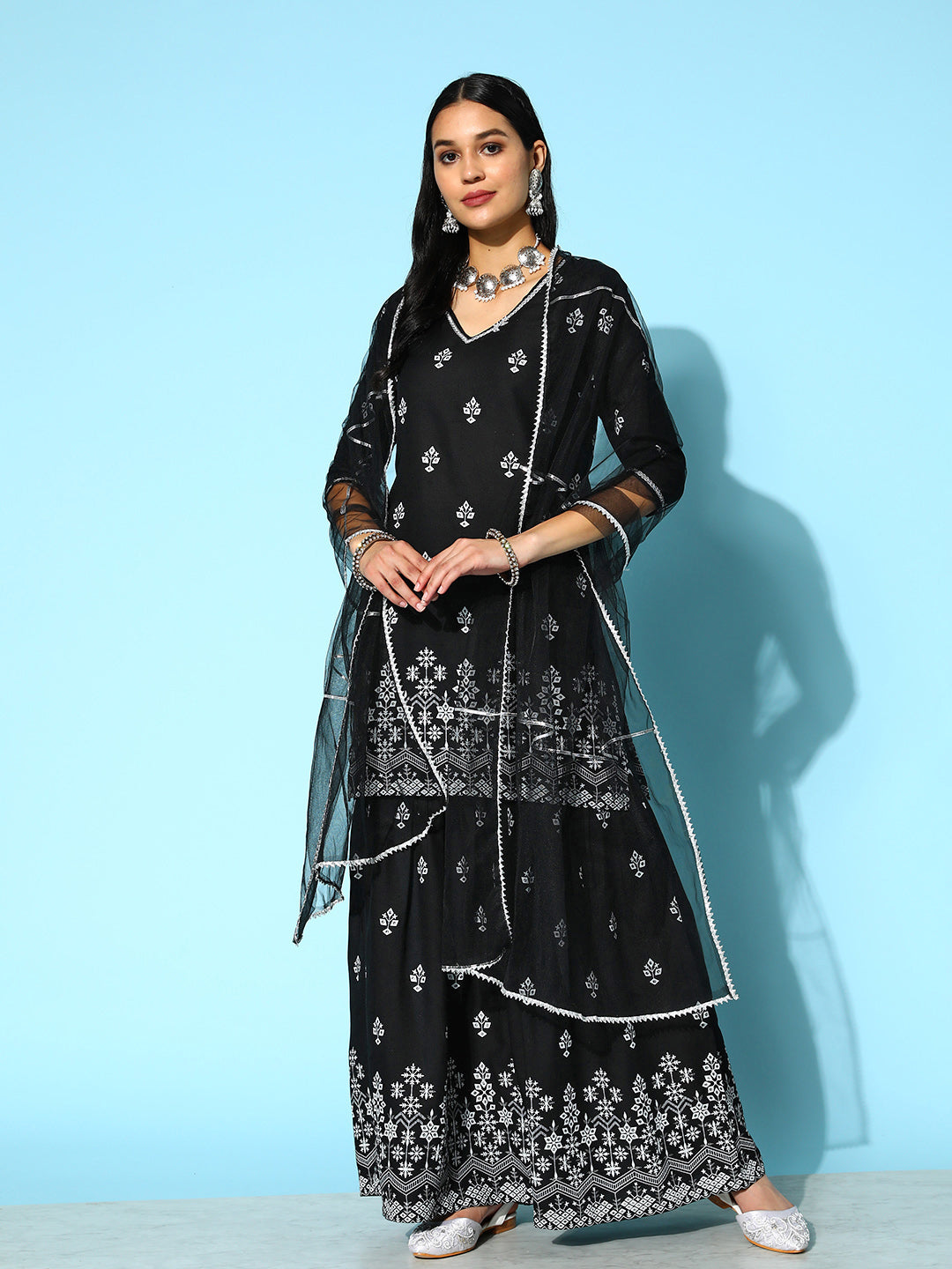 Stylum Women's Printed Rayon Kurta Sharara Dupatta Set (KSDBERLIN)