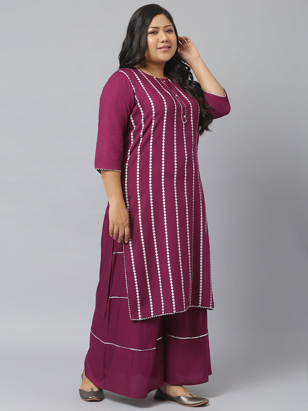 Stylum Women's  Printed Rayon Straight Kurta Sharara Dupatta Set (KSDPupplesharara)