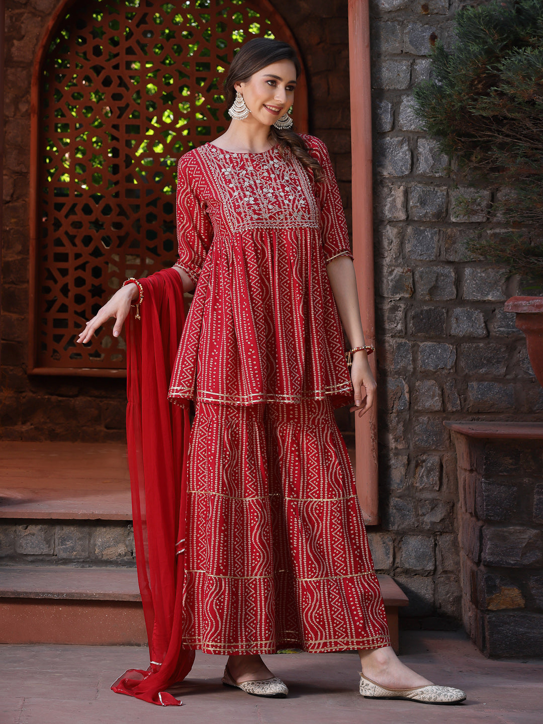 Embroidered Kurta Sharara Dupatta Set