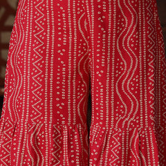 Stylum Women's Bandhej Printed & Embroidered Kurta Sharara Dupatta Set (KSDREDBERRY )