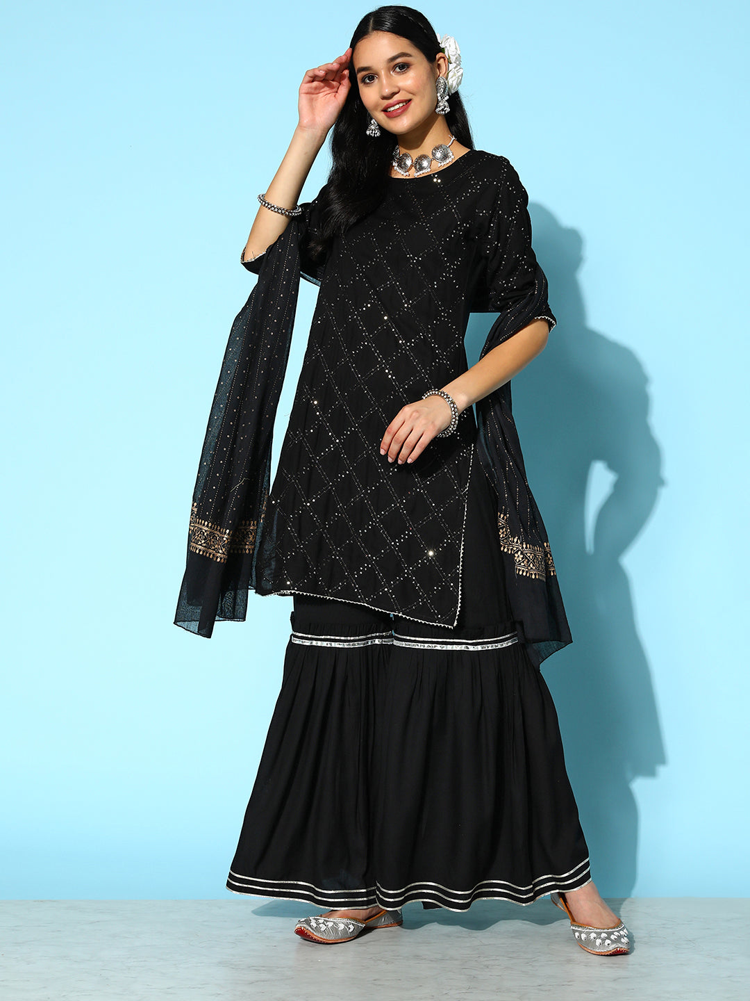 Rayon Kurta Sharara Dupatta Set